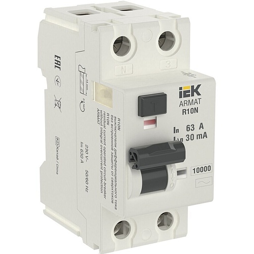 УЗО IEK Armat R10N 63А 2P тип AC 30 мА (AR-R10N-2-063C030) УЗО IEK Armat R10N 63А 2P тип AC 30 мА (AR-R10N-2-063C030)