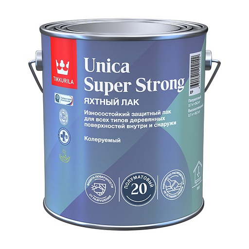 Лак алкидно-уретановый яхтный Tikkurila Unica Super Strong основа EP бесцветный 2,7 л полуматовый