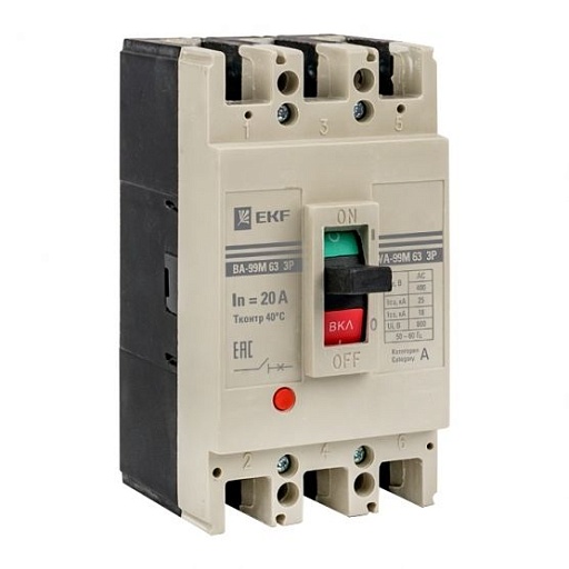 Автоматический выключатель EKF PROxima ВА-99М (mccb99-63-20m) 3P 20А тип A 25 кА 400 В на монтажную плату