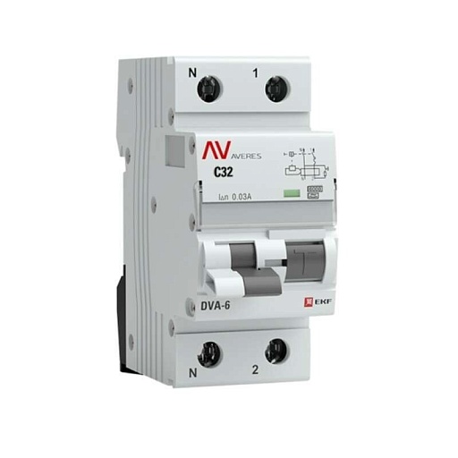 Автомат дифференциальный EKF Averes DVA-6 32А 1P+N тип A 30 мА 6 кА (rcbo6-1pn-32C-30-a-av)