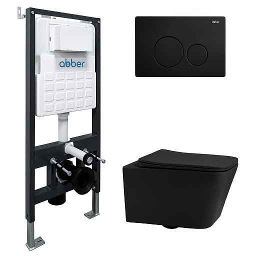 Комплект инсталляции Abber с унитазом Rechteck с кнопкой черной и сиденьем микролифт (AC1201MB-AC0105-AC0121MB)