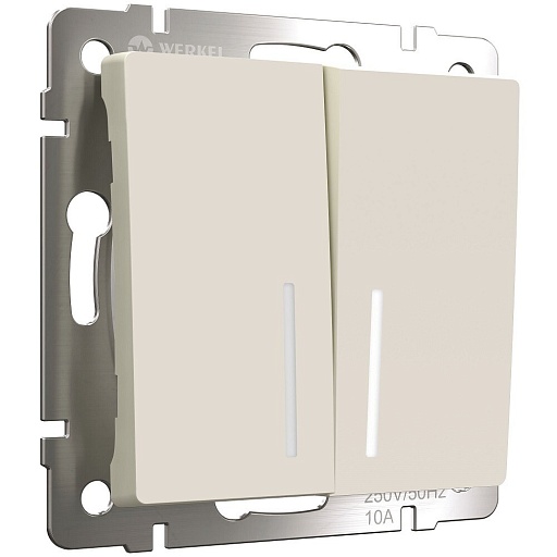 Выключатель Werkel двухклавишный встраиваемый айвори матовый проходной с подсветкой (a062421) Выключатель Werkel двухклавишный встраиваемый айвори матовый проходной с подсветкой (a062421)