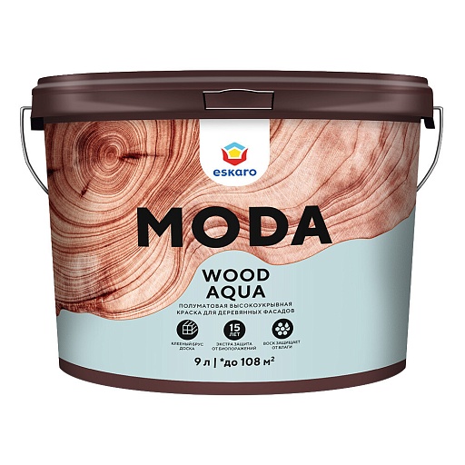 Краска фасадная по дереву Eskaro Moda Wood Aqua акриловая база А белая 9 л Краска фасадная по дереву Eskaro Moda Wood Aqua акриловая база А белая 9 л