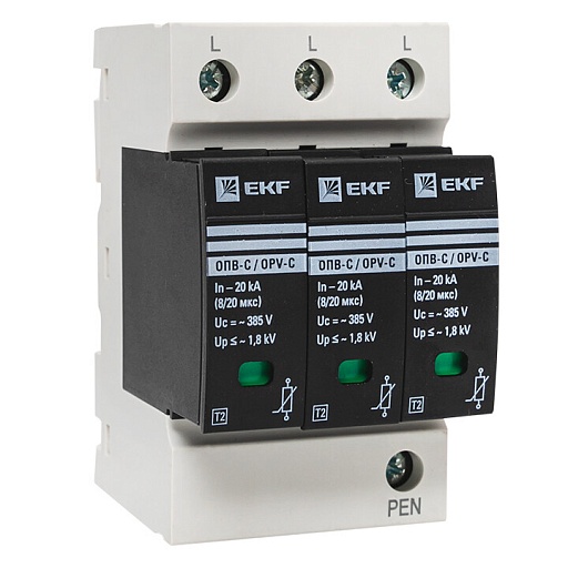Ограничитель напряжения модульный EKF PROxima 400 В 20 кА 3P (opv-c3)