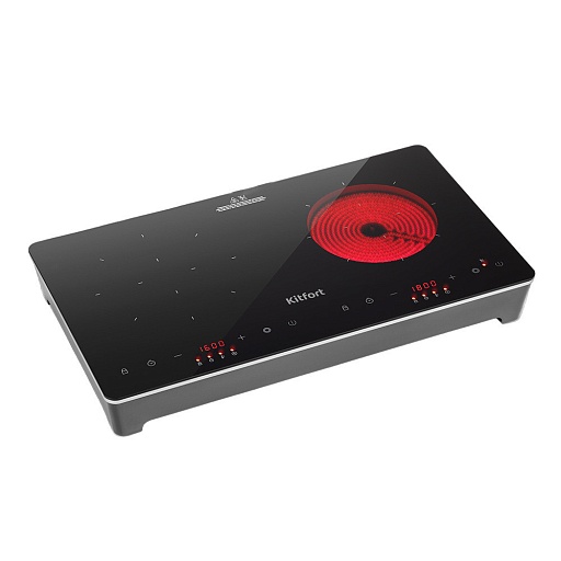 Плита индукционно-инфракрасная Kitfort КТ-164 2 конфорки черная/серебристая