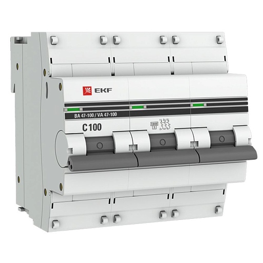 Автоматический выключатель EKF ВА 47-100 (mcb47100-3-100C-pro) 3P 100А тип С 10 кА 400 В на DIN-рейку