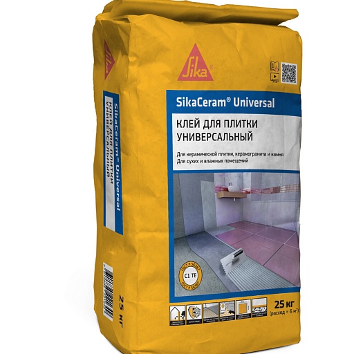 Клей для плитки/ керамогранита/ камня Sika Ceram Universal универсальный серый класс C1 TE 25 кг Клей для плитки/ керамогранита/ камня Sika Ceram Universal универсальный серый класс C1 TE 25 кг
