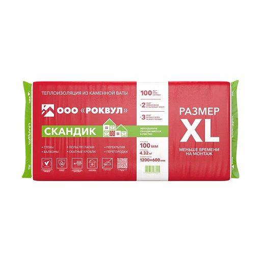 Утеплитель Роквул Лайт Баттс Скандик XL 1200x600x100 мм 4,32 кв. м Утеплитель Роквул Лайт Баттс Скандик XL 1200x600x100 мм 4,32 кв. м