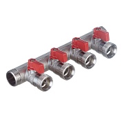 Коллектор Henco 3/4 ВР(г) х 4 выхода 3/4 НР(ш) ЕК х 3/4 НР(ш) с шаровыми кранами (VB050504-ROOD)