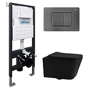 Комплект инсталляции Abber с унитазом Rechteck с кнопкой никель и сиденьем микролифт (AC1201MB-AC0105-AC0120NG)