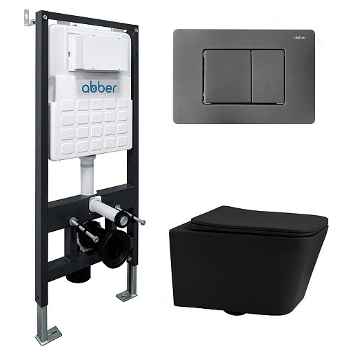 Комплект инсталляции Abber с унитазом Rechteck с кнопкой никель и сиденьем микролифт (AC1201MB-AC0105-AC0120NG) Комплект инсталляции Abber с унитазом Rechteck с кнопкой никель и сиденьем микролифт (AC1201MB-AC0105-AC0120NG)