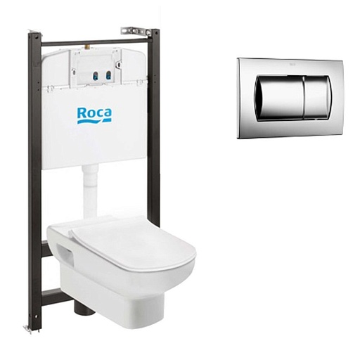 Комплект инсталляции Roca Dama с унитазом Senso Slim с кнопкой хром и сиденьем дюропласт микролифт быстросъем (893104090) Комплект инсталляции Roca Dama с унитазом Senso Slim с кнопкой хром и сиденьем дюропласт микролифт быстросъем (893104090)