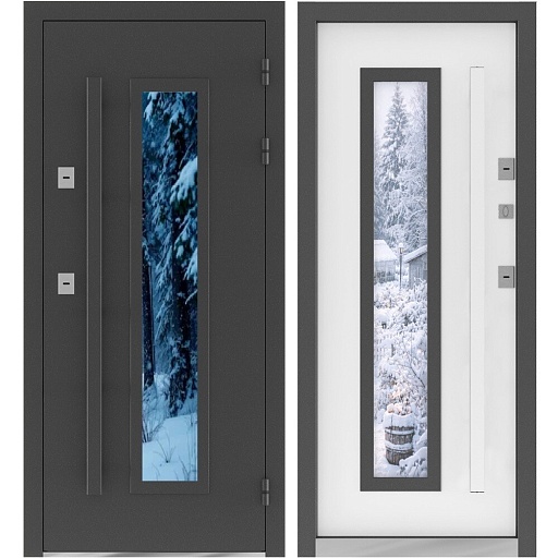 Дверь входная с терморазрывом Промет Консул левая муар - велютто бьянко со стеклопакетом 880х2050 мм