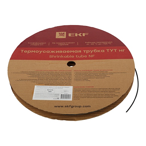 Трубка термоусадочная EKF ТУТ 2/1 мм черная (200 м) Трубка термоусадочная EKF ТУТ 2/1 мм черная (200 м)