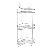 Полка для ванной Kleber Lite угловая трехъярусная с крючками 240х240х550 мм металл/силикон хром (KLE-LT056)