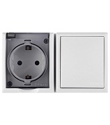 Блок выключатель и розетка Simon 15 Aqua одноклавишный накладной белый (1594511-030)