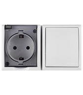 Блок выключатель и розетка Simon 15 Aqua одноклавишный накладной белый (1594511-030)