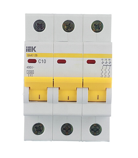 Автоматический выключатель модульный IEK Karat ВА 47-29 3P 10А тип C 4,5 кА 400 В (MVA20-3-010-C)