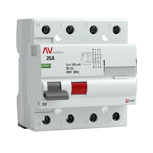 УЗО EKF Averes DV 25А 3P+N тип AC 100 мА 10 кА (rccb-4-25-100-s-av) УЗО EKF Averes DV 25А 3P+N тип AC 100 мА 10 кА (rccb-4-25-100-s-av)