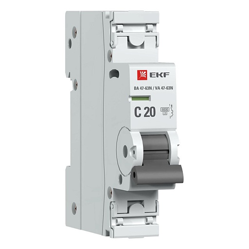 Автоматический выключатель EKF PROxima ВА 47-63N 1P 20А тип С 6 кА 230 В на DIN-рейку (M636120C)
