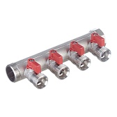 Коллектор Henco (VB060504-ROOD) 1 ВР(г) х 4 выхода 3/4 НР(ш) ЕК х 1 НР(ш) с шаровыми кранами Коллектор Henco (VB060504-ROOD) 1 ВР(г) х 4 выхода 3/4 НР(ш) ЕК х 1 НР(ш) с шаровыми кранами