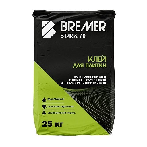 Клей для плитки/ керамогранита/ камня Bremer Stark 70 усиленный серый класс C1 T 25 кг Клей для плитки/ керамогранита/ камня Bremer Stark 70 усиленный серый класс C1 T 25 кг