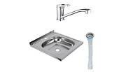 Мойка для кухни Ukinox Nord 50х50х13 см накладная с сифоном и смесителем ARGOtech ECO с поворотным изливом сталь (Nr 500х500 (0,4)/G106DIY/351 ECO)