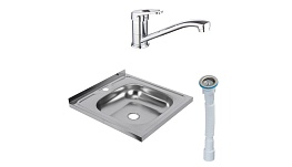 Мойка для кухни Ukinox Nord 50х50х13 см накладная с сифоном и смесителем ARGOtech ECO с поворотным изливом сталь (Nr 500х500 (0,4)/G106DIY/351 ECO)