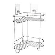Полка для ванной Kleber Lite угловая двухъярусная с крючками 240х240х425 мм металл/силикон хром (KLE-LT083)