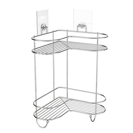 Полка для ванной Kleber Lite угловая двухъярусная с крючками 240х240х425 мм металл/силикон хром (KLE-LT083) Полка для ванной Kleber Lite угловая двухъярусная с крючками 240х240х425 мм металл/силикон хром (KLE-LT083)