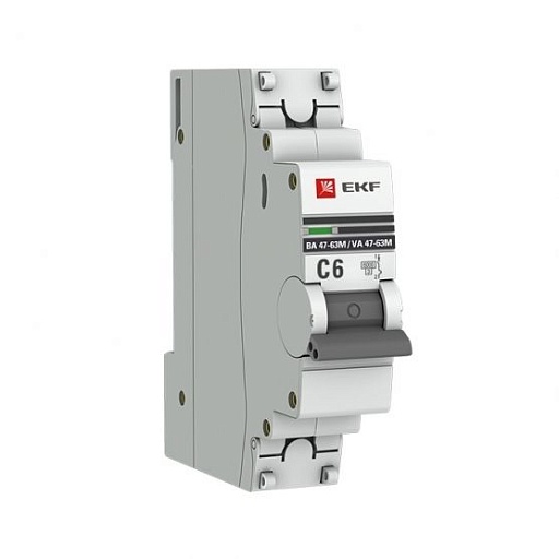 Автоматический выключатель EKF ВА 47-63M (mcb4763m-6-1-6C-pro) 1P 6А тип С 6 кА 230 В на DIN-рейку