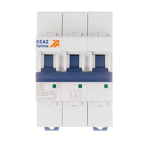 Автоматический выключатель модульный КЭАЗ OptiDin 3P 50А тип C 6 кА 380 В (260800)