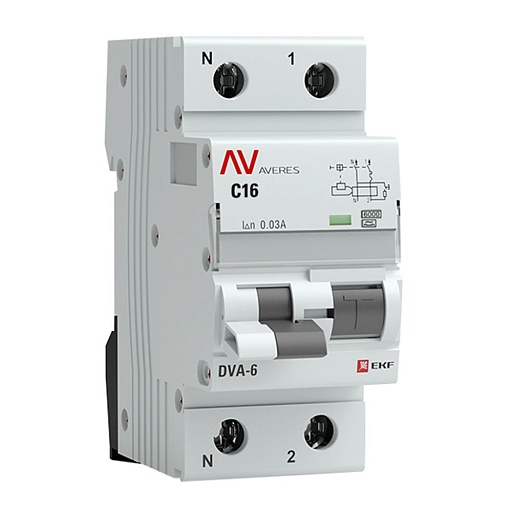 Автомат дифференциальный EKF Averes DVA-6 16А 1P+N тип A 30 мА 6 кА (rcbo6-1pn-16C-30-a-av) Автомат дифференциальный EKF Averes DVA-6 16А 1P+N тип A 30 мА 6 кА (rcbo6-1pn-16C-30-a-av)