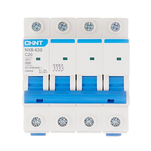 Автоматический выключатель модульный Chint NXB-63S 4P 20А тип C 4,5 кА 400 В (296906) Автоматический выключатель модульный Chint NXB-63S 4P 20А тип C 4,5 кА 400 В (296906)