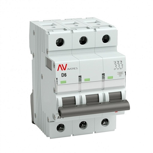 Автоматический выключатель EKF Averes AV-10 (mcb10-3-06D-av) 3P 6А тип D 10 кА 400 В на DIN-рейку