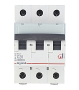 Автоматический выключатель модульный Legrand TX3 3P 20А тип C 6 кА 400 В (404057) Автоматический выключатель модульный Legrand TX3 3P 20А тип C 6 кА 400 В (404057)