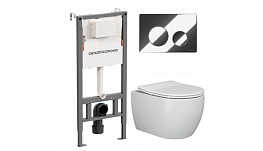 Комплект инсталляции Ceramicanova Balance с унитазом Ceramicanova Play с кнопкой хром и сиденьем дюропласт микролифт быстросъем (CN121001/CN3001)