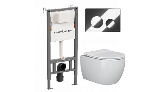Комплект инсталляции Ceramicanova Balance с унитазом Ceramicanova Play с кнопкой хром и сиденьем дюропласт микролифт быстросъем (CN121001/CN3001)