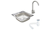 Мойка для кухни Ukinox Классика 48х48х14,5 см врезная с сифоном со смесителем Corsa Deco Creek с высоким изливом сталь хром (CLM480.480---4K OC/30980676/966373)
