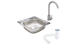 Мойка для кухни Ukinox Классика 48х48х14,5 см врезная с сифоном со смесителем Corsa Deco Creek с высоким изливом сталь хром (CLM480.480---4K OC/30980676/966373)