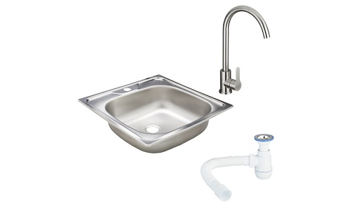 Мойка для кухни Ukinox Классика 48х48х14,5 см врезная с сифоном со смесителем Corsa Deco Creek с высоким изливом сталь хром (CLM480.480---4K OC/30980676/966373)