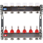 Коллекторная группа с расходомерами Rommer 1 ВР(г) х 6 выходов 3/4 НР(ш) ЕК х 1 ВР(г)