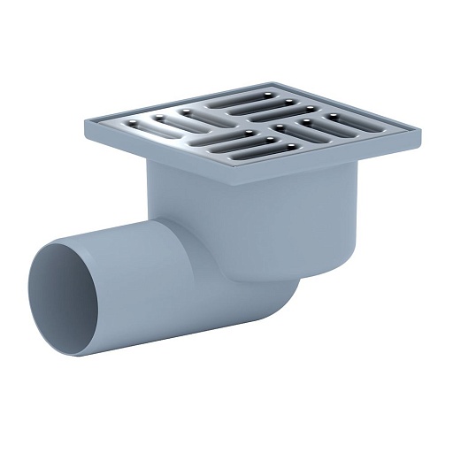 Трап душевой горизонтальный АНИ пласт с гидрозатвором 100х100 мм d50 мм решетка из нержавеющей стали (TA5102)