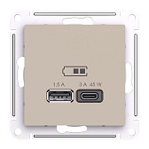 Розетка USB Systeme Electric AtlasDesign встраиваемая песочная USB-A/ Type-C (ATN001229) Розетка USB Systeme Electric AtlasDesign встраиваемая песочная USB-A/ Type-C (ATN001229)
