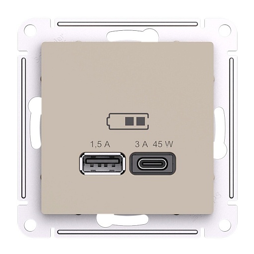 Розетка USB Systeme Electric AtlasDesign встраиваемая песочная USB-A/ Type-C (ATN001229) Розетка USB Systeme Electric AtlasDesign встраиваемая песочная USB-A/ Type-C (ATN001229)