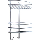Полка для ванной Металаксон угловая двухъярусная с крючками 270х385х200 мм металл хром (48991-2ХМ)