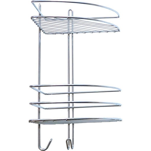 Полка для ванной Металаксон угловая двухъярусная с крючками 270х385х200 мм металл хром (48991-2ХМ)
