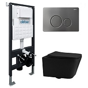 Комплект инсталляции Abber с унитазом Rechteck с кнопкой никель и сиденьем микролифт (AC1201MB-AC0105-AC0121NG)