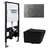 Комплект инсталляции Abber с унитазом Rechteck с кнопкой никель и сиденьем микролифт (AC1201MB-AC0105-AC0121NG)