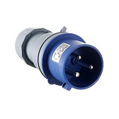 Вилка силовая прямая переносная Dekraft ВП-103 с заземлением 2P+PE 1 фаза 32 А 220 В IP44 синяя (26101DEK)
